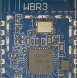Close-up of WBR3 electronic module with W701 chip.