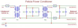Felicia Power Conditioner Schematic Electrical schematic of the Felicia Power Conditioner with input and output parameters.