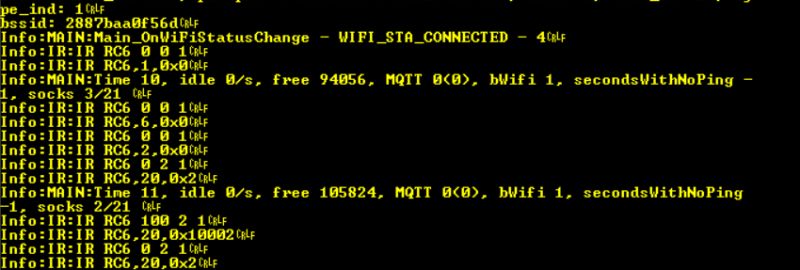 Console screenshot showing system logs from the BL602 module with WiFi and IR signal data.