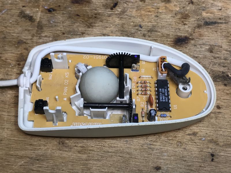 Structure of an Old Ball Mouse Interior of a classic ball mouse.