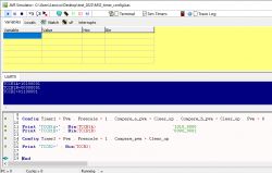 Zrzut ekranu z AVR Simulator pokazujący konfigurację Timerów 1 i 2.