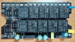 10-channel relay module with visible labels and components.