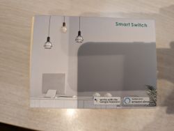 Smart Switch Packaging Smart switch packaging with Google Assistant and Amazon Alexa logos.