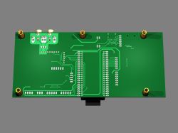 Render of a green printed circuit board (PCB) on a gray background.