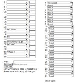 Screenshot of pin configuration for a module with channel type settings.
