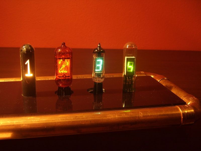 Various types of numeric displays on a base.