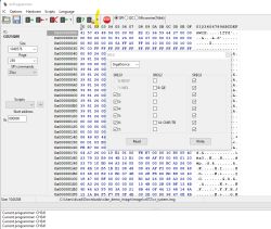AsProgrammer window with GD25Q80 chip selected, hex editor visible, and SREG settings popup for GigaDevice memory.