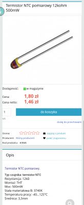 Alternatywa dla oryginalnego czujnika pogodowego ACV: termistor NTC 12kΩ w obudowie hermetycznej