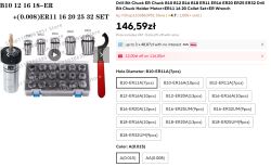 Zestaw tulejek ER z uchwytem wiertarskim, kluczem i plastikowym etui