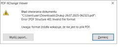 Komunikat PDF-XChange Viewer: Błąd otwierania dokumentu, niepoprawny format pliku
