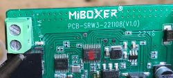 Interior of Miboxer FUT037W+ LED Controller Close-up of the Miboxer FUT037W+ circuit board with visible electronic components.