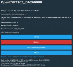 OpenESP32C3 user interface displaying system information.