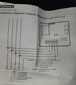 Fermax 80447 Intercom Wiring Diagram Connection diagram for Fermax 80447 intercom wires, drawing with connector labels 1-2-3-6.