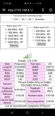 Huawei B818 + CyberTech antena zewnętrzna: Słaby sygnał na pasmach B3 i B1 - Orange