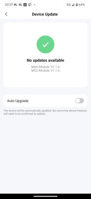 Device Update Screen - No Updates Available Device update screen showing no updates available, with module version V1.1.6.