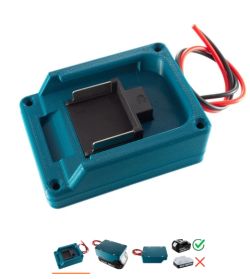 Adapter do akumulatora Makita z wyprowadzeniami przewodów, niebieska obudowa z tworzywa sztucznego