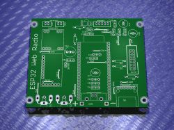Green PCB for ESP32 Web Radio project with labeled solder points and components.