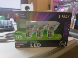 Three LSC Smart Connect GU10 LED smart bulbs in retail packaging