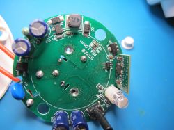 Close-up view of the circuit board for an E27 smart lamp.