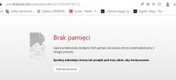 Komunikat błędu na stronie internetowej informujący o braku pamięci.