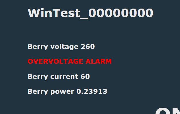Electrical Parameters and Overvoltage Alarm Screenshot showing electrical parameters with an overvoltage alarm.