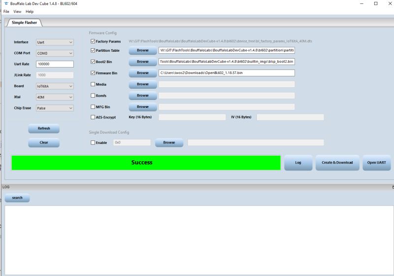 Screenshot of console logs showing the boot process of Bouffalo Lab BL602, including system initialization, hardware configuration, info, warning and error messages.