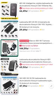 Oferty ładowarek 42V do akumulatorów litowo-jonowych w różnych cenach i konfiguracjach.