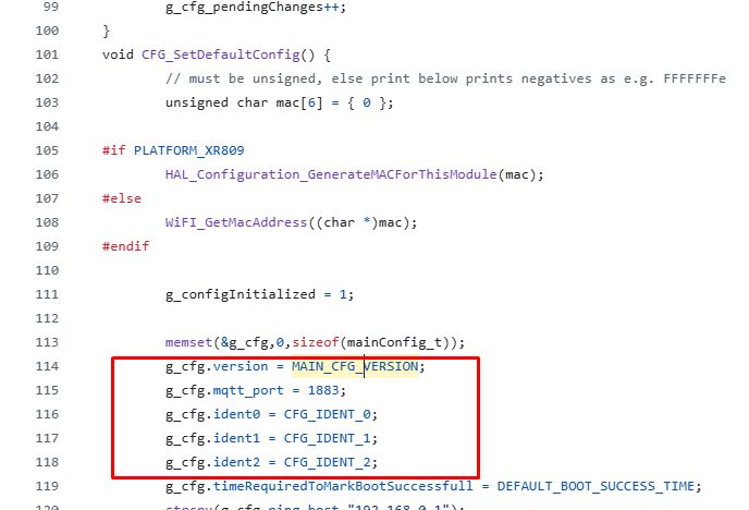 Fragment of C source code with a configuration function.