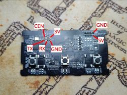 Wall Socket PCB with Pin Labels Close-up of a wall socket PCB with pin labels CEN, 3V, GND, TX, RX, 5V.