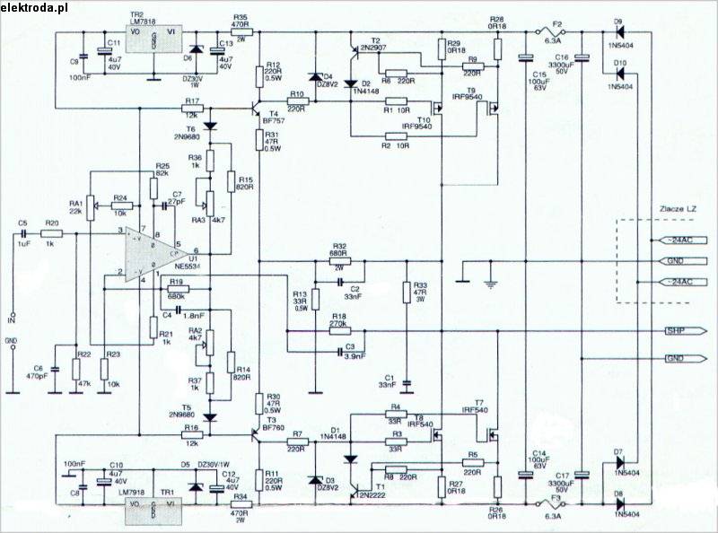 Schemat wzmacniacza 100W, 150W, 200W do budowy kolumn głośnikowych