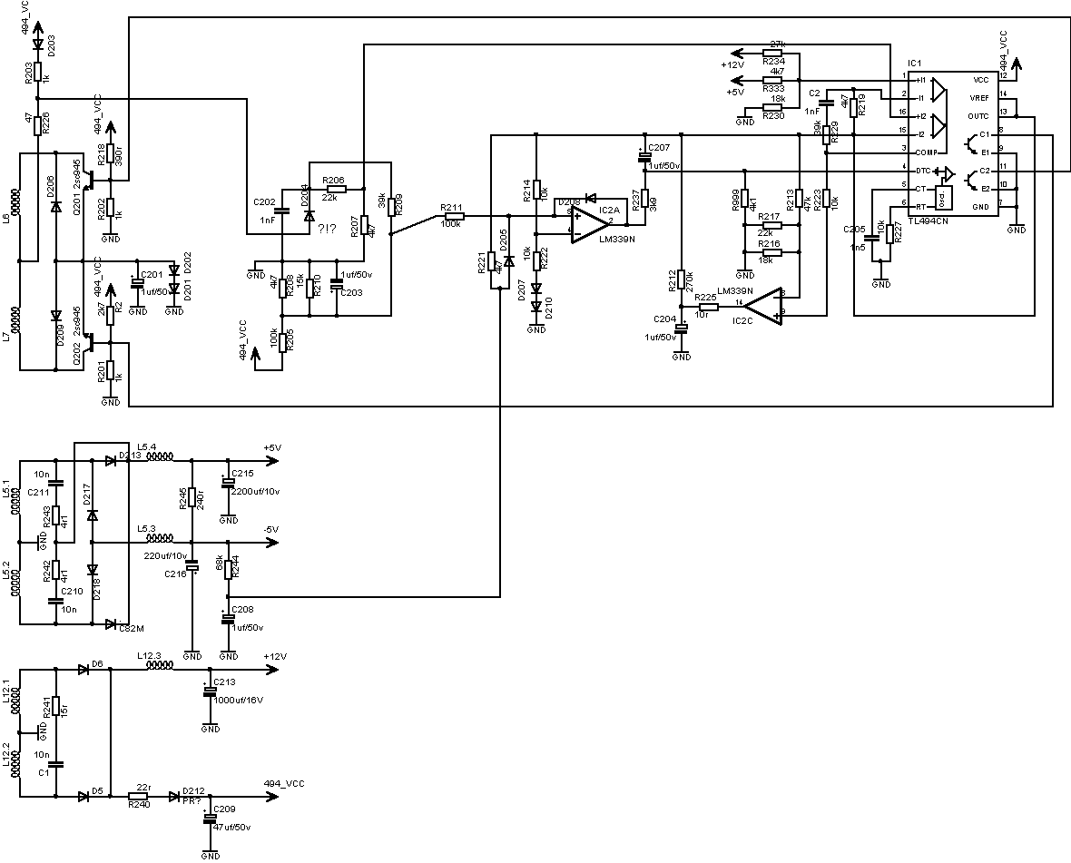 Jak przerobić zasilacz AT (494) 200W na 33V i stabilne 5V?