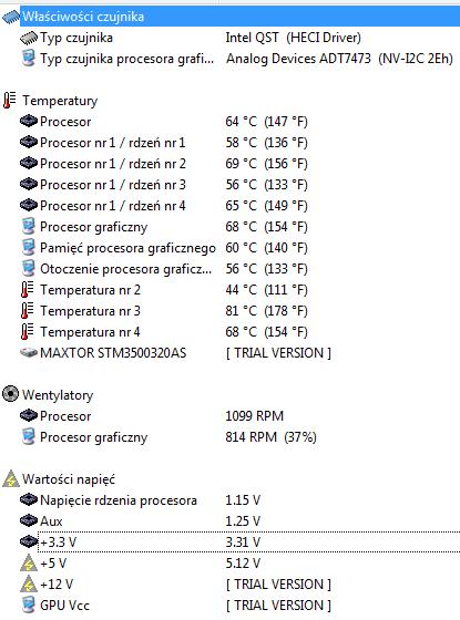Zasilacz ModeCom Feel III 500W, a temperatura procesora...