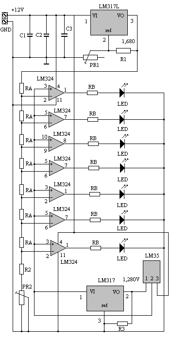 Jak zbudować wskaźnik temperatury silnika na LED z termistorem 200 ohm?
