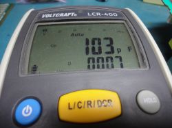 LCR meter displaying 103 pF.
