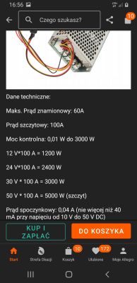 Specyfikacja regulatora mocy DC z maksymalnym prądem 60A i mocą do 3000W