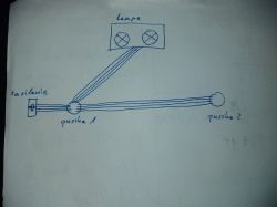 Rysunek schematu elektrycznego pokazujący podłączenie zasilania, puszki i lampy.