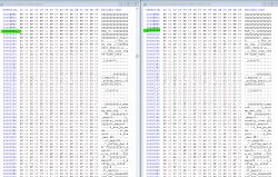 Two hex panels with decoded text for binary files.