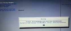 Ekran BIOS/UEFI z oknem „Warning” o błędzie „Security Violation” i przyciskiem OK