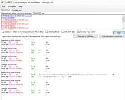 Screenshot of TuyaMCU Explorer/Analyzer program with communication between Wi-Fi module and MCU.