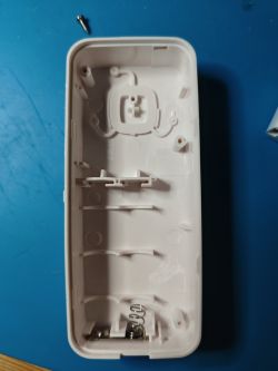 Interior of a Plastic Sensor Casing Image of the interior of a plastic sensor casing, with a visible battery compartment.