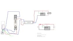 Schemat elektryczny z transformatorem LED, modułem soft start i podłączeniami przewodów