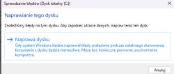 Okno z komunikatem o błędach na dysku lokalnym C i opcją naprawy.