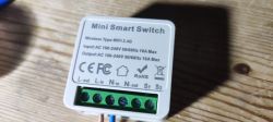 Mini Smart Switch with visible technical markings and wire terminals.