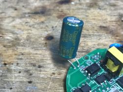 Capacitor on PCB Electrolytic capacitor on a printed circuit board.