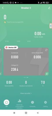 Tuya App Interface for Energy Meter Screen of an app for controlling a Tuya energy meter