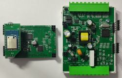 Two printed circuit boards with electronic components and connectors