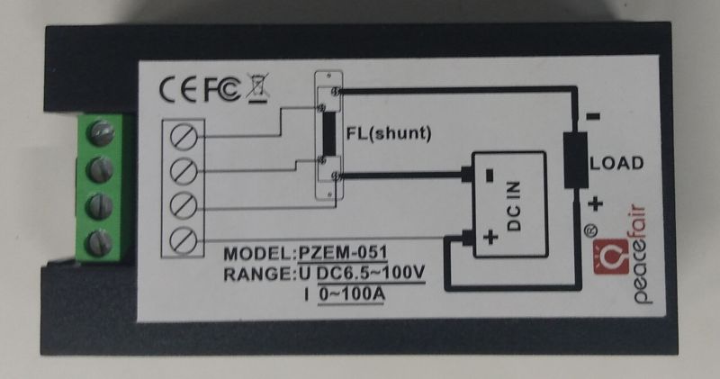 Miernik energii/mocy/prądu/napięcia DC PZEM-051 6,5~100VDC/0~100ADC z bocznikiem