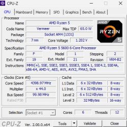 Zrzut ekranu z programu CPU-Z pokazujący dane procesora AMD Ryzen 5 5600.