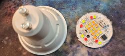Dismantled GU10 LED Bulb with PCB Board Dismantled LED bulb with RGBW diode board.