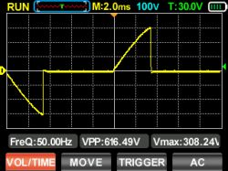 Oscilloscope graph of a voltage signal.